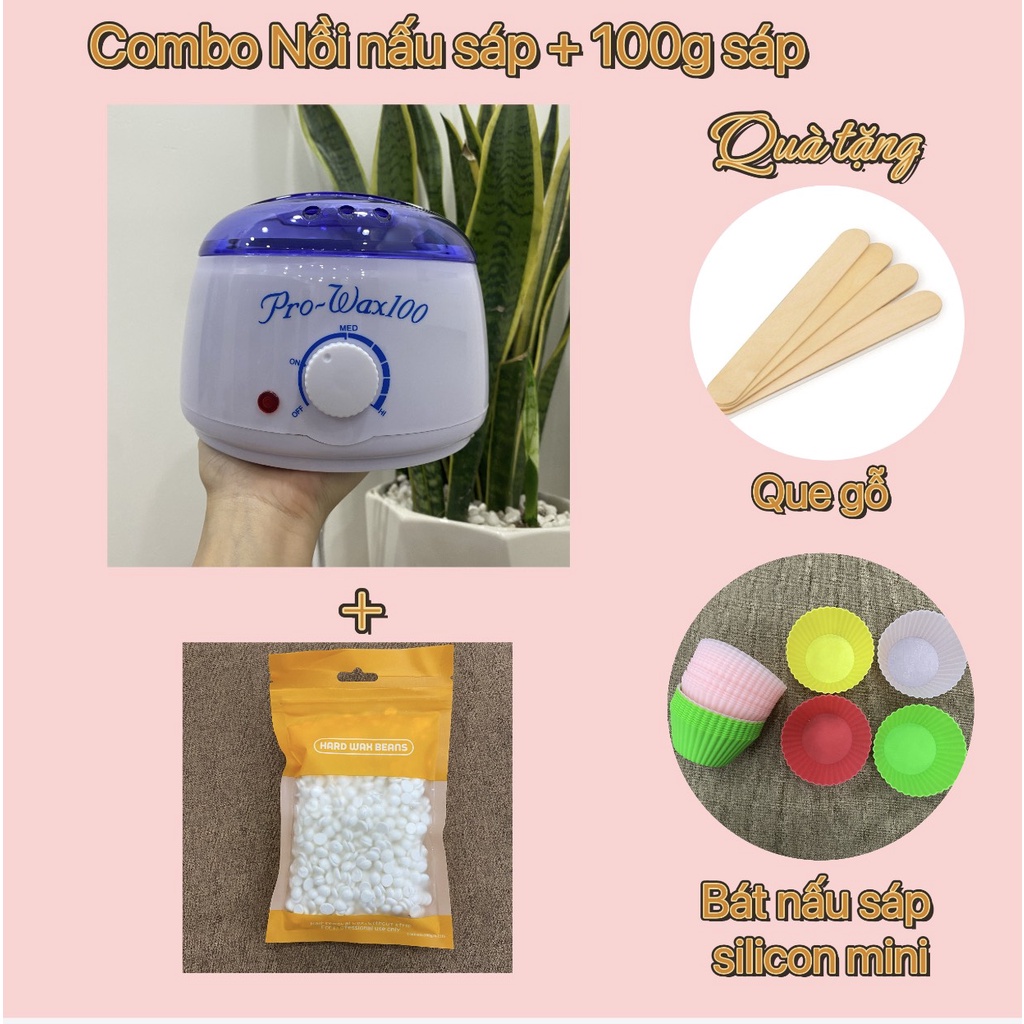 COMBO Wax Lông tại nhà Nồi Nấu Sáp Cao Cấp Pro Wax 100 + Sáp Thơm Cao Cấp túi 100g + Bát silicon mini