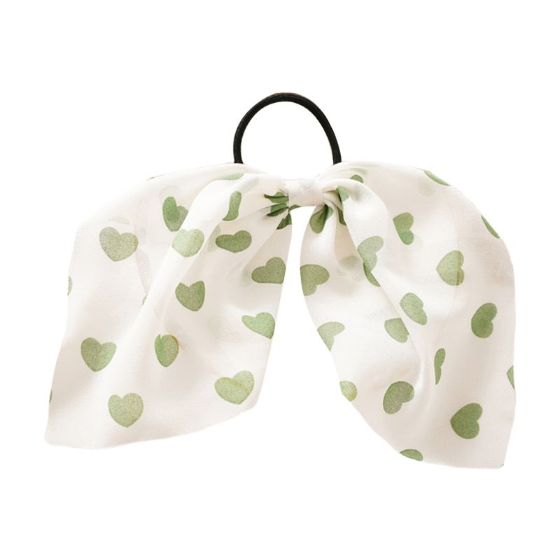 Dây buộc tóc co giãn phối ruy băng voan in họa tiết trái tim phong cách thời trang