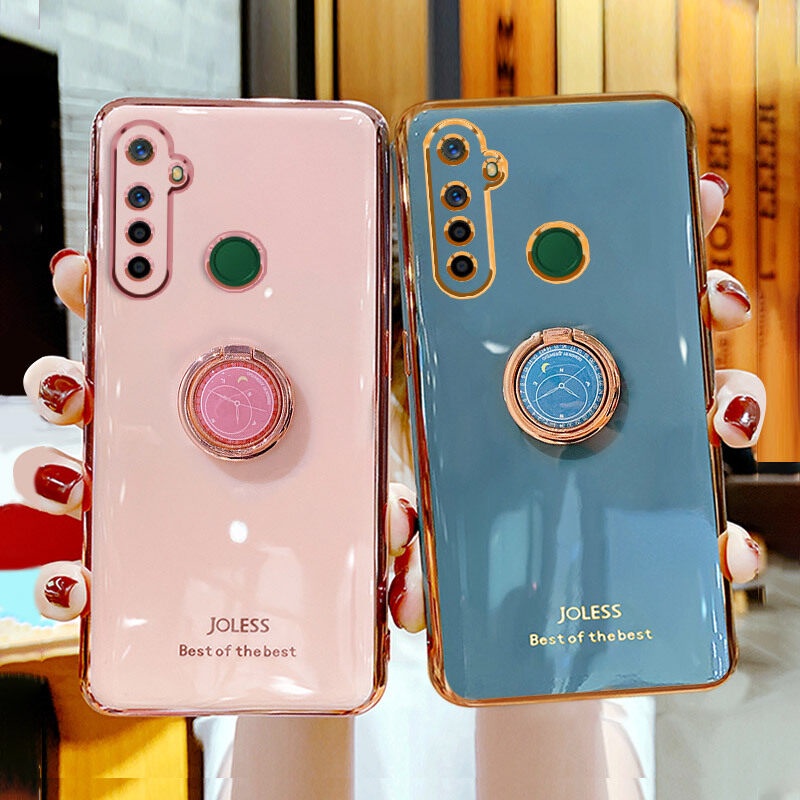 Ốp điện thoại mạ chống rơi có giá đỡ hình đồng hồ dành cho Oppo realme 6i 5 5i 5s