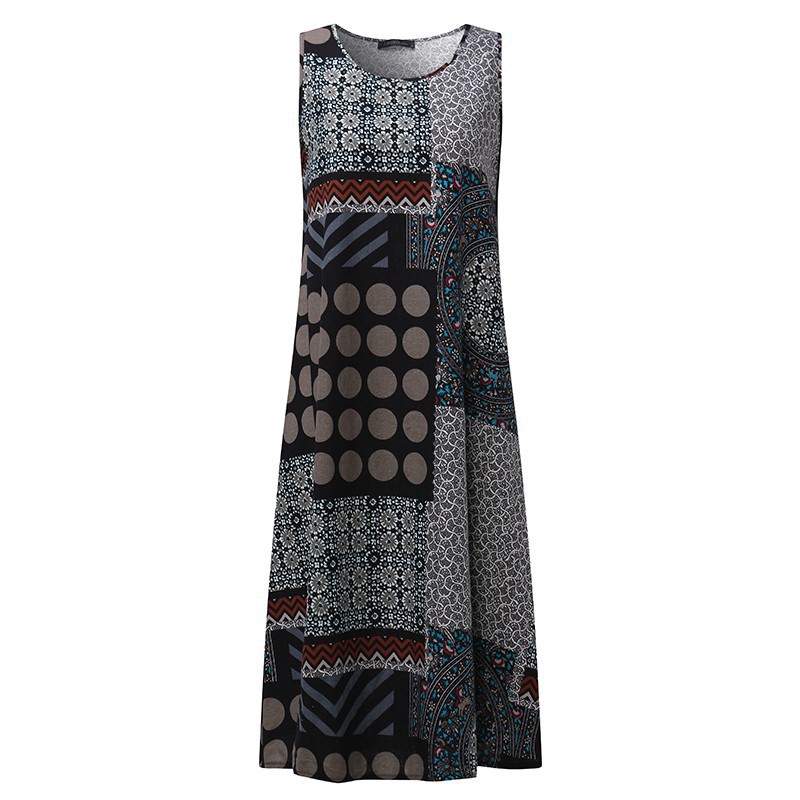 Đầm ngắn tay dáng dài in họa tiết phong cách cổ điển dành cho nữ | BigBuy360 - bigbuy360.vn