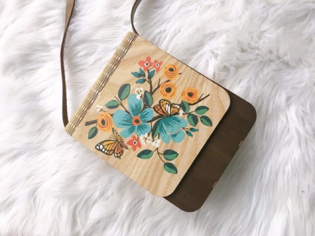 Túi xách gỗ handmade- Hoạ tiết 3D độc đáo