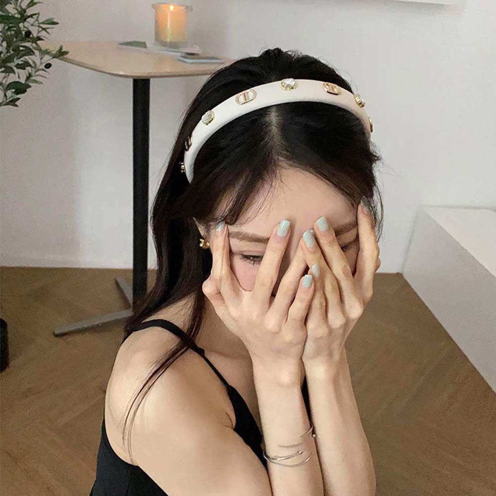 Băng đô cài tóc rửa mặt Bằng Da PU In Chữ D Lấp Lánh Thời Trang Cho Nữ
