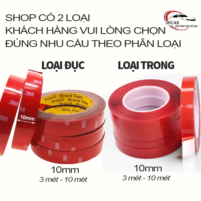 [ẢNH THẬT] Cuộn băng dính 2 mặt 3M, băng keo cường lực siêu dính không thấm nước, băng dính 1cm dài 3 mét, 10 mét