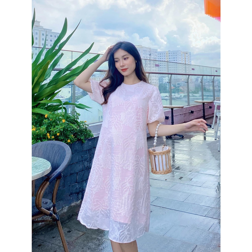 Đầm bầu dáng suông tay lụa bo phồng Stella Dress