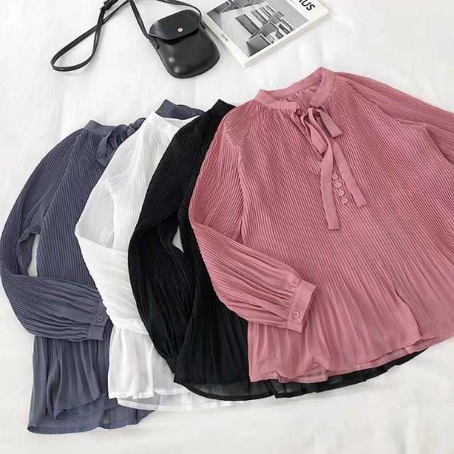 Áo sơ mi voan xếp ly