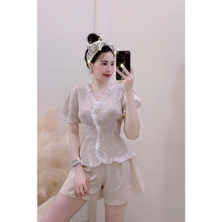 Sét đũi tơ viền bèo chiết eo cực xinh xắn