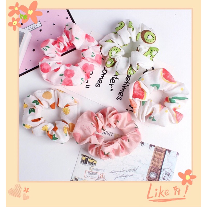 Dây buộc tóc, cột tóc scrunchies mẫu hoa quả cute