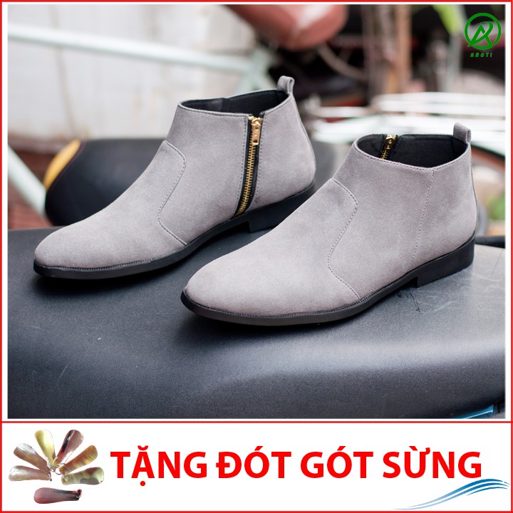 [Có Video Thật] Giày Chelsea Boot Nam Cổ Khóa Rất Dễ Xỏ Da Búc Màu Xám Cực Đẹp - CB521-bucxamkhoa(ĐG)-Kèm Đón Gót Sừng