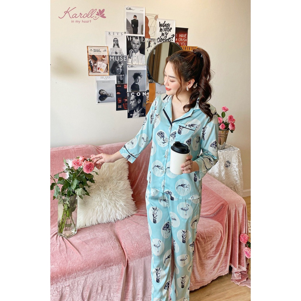 Bộ đồ mặc nhà lụa KAROLL cao cấp. SET đồ Pijama lụa LUXURY cao cấp thiết kế dáng dài, hoại tiết trẻ trung, lịch sự