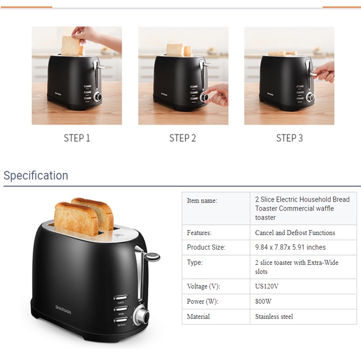 Máy nướng bánh mì sandwich Shardor TS515B-ELF - 2 khe nướng lớn - 7 chế độ điều chỉnh