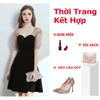 Đầm dự tiệc trắng tay phồng kết hạt siêu xinh