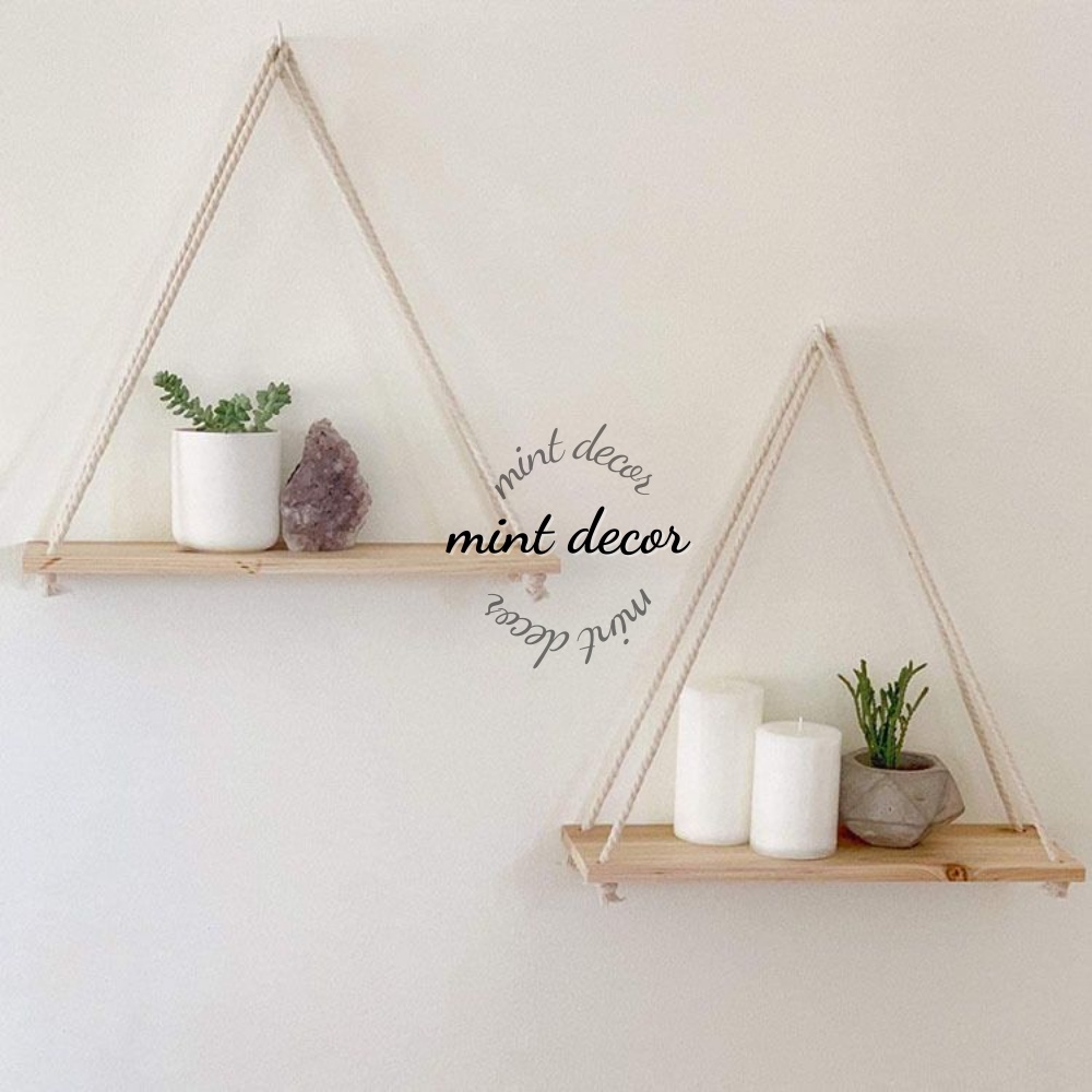 Kệ gỗ trang trí dây thừng treo tường phòng khách ban công 1 thanh