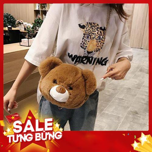 Túi đeo chéo nữ hình đầu gấu lông mềm mịn (có thể đeo balo) -Hàng nhập khẩu
