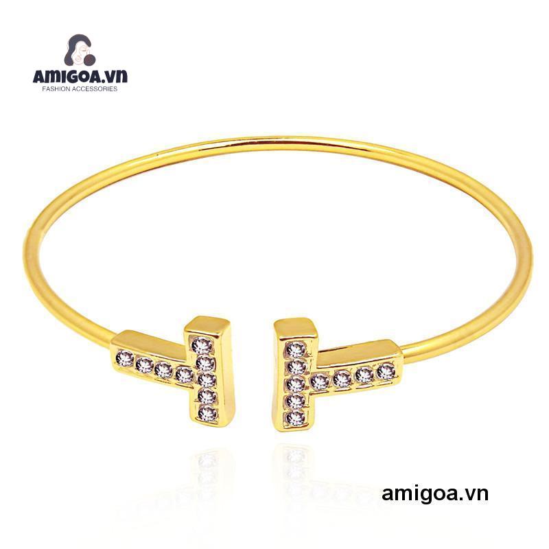 ✨✨Vòng tay hở hình chữ T đính đá zircon cổ điển dễ phối đồ thời trang cho nữ