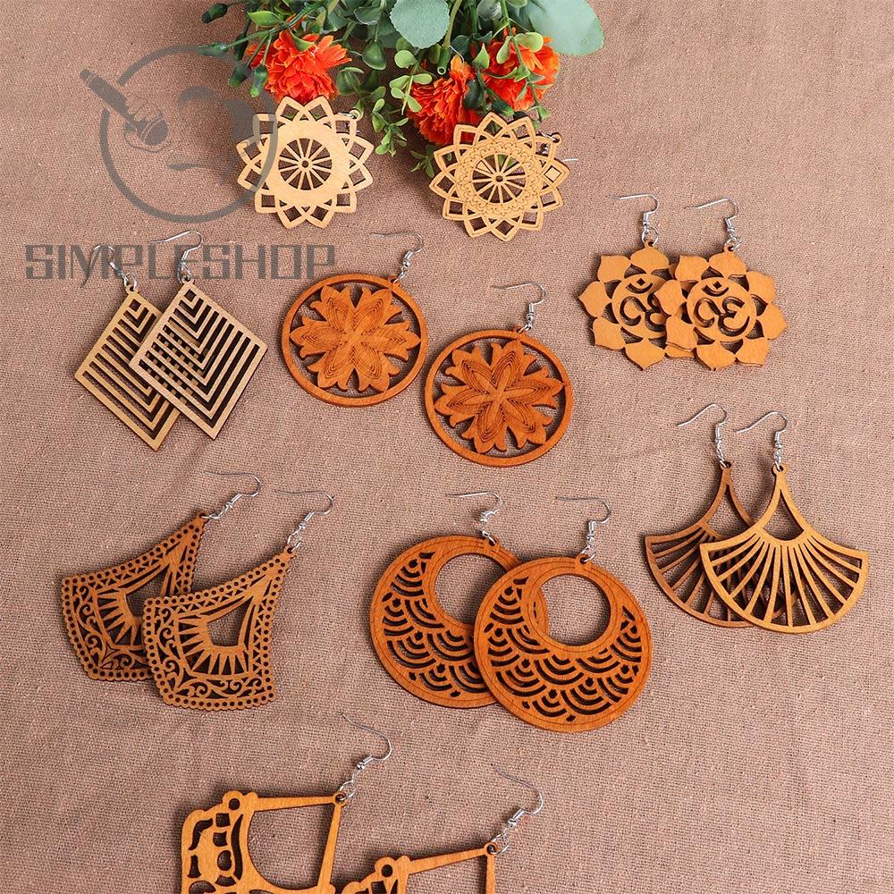 Khuyên tai gỗ thủ công DIY phong cách Bohemian Châu Phi độc đáo