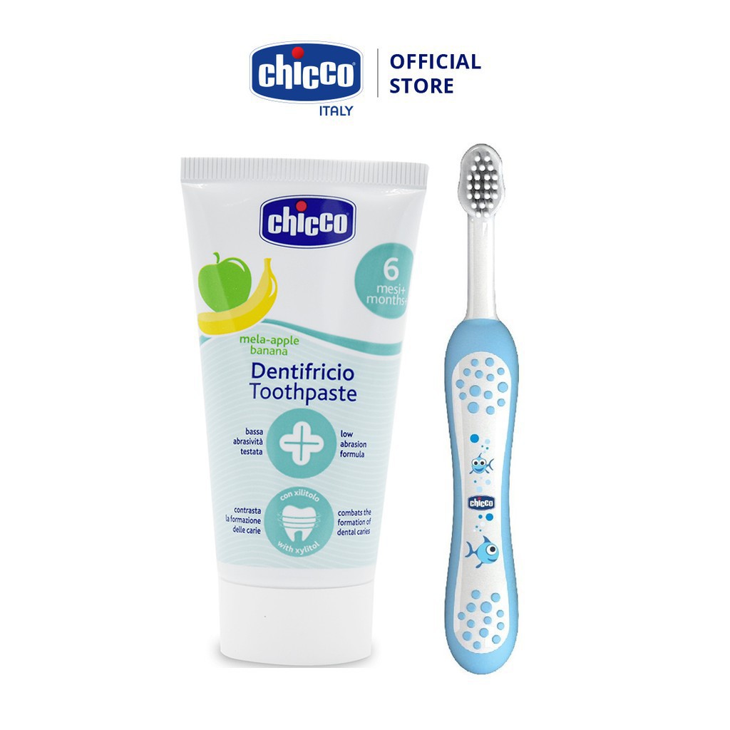 Combo Kem đánh răng Chicco + Bàn chải đánh răng Cá xanh Chicco