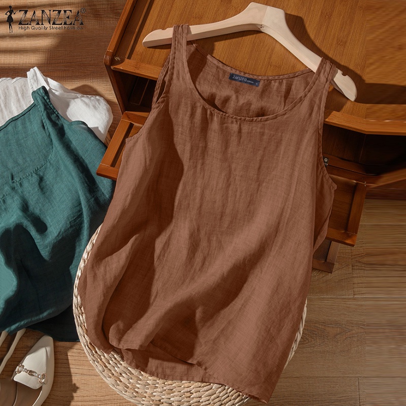 Áo ZANZEA không tay màu trơn phong cách retro Hàn Quốc dành cho nữ