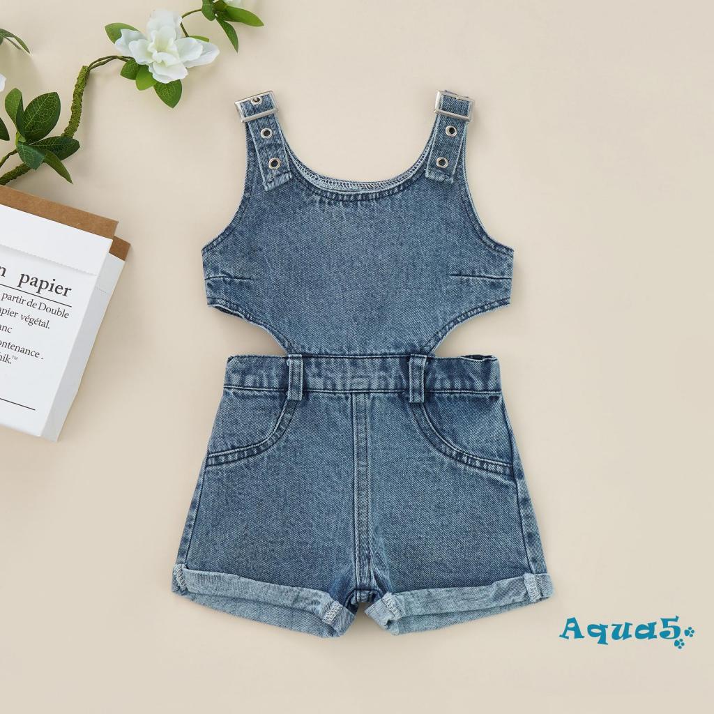 Áo Liền Quần Cổ Vuông Không Tay Màu Trơn Thời Trang Mùa Hè Cho Bé 6 Tháng-4 Tuổi