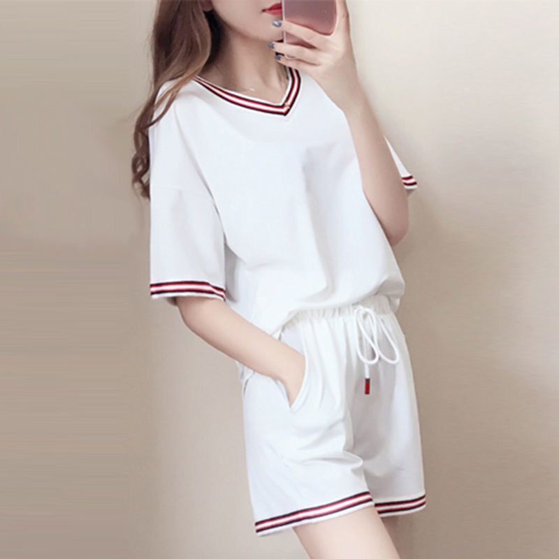 Bộ Đồ Thể Thao Ngắn Tay Cổ Chữ V Dáng Rộng Thời Trang Mùa Hè Hàn Quốc 2022 Dành Cho Nữ