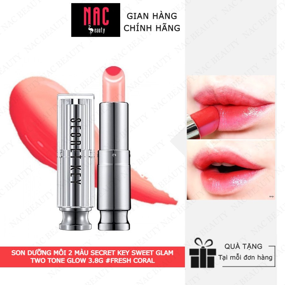 Son dưỡng môi 2 màu Secret Key Sweet Glam Two Tone Glow 3.8g #Fresh Coral _ Son Dưỡng Có Màu _ Secret Key Chính Hãng