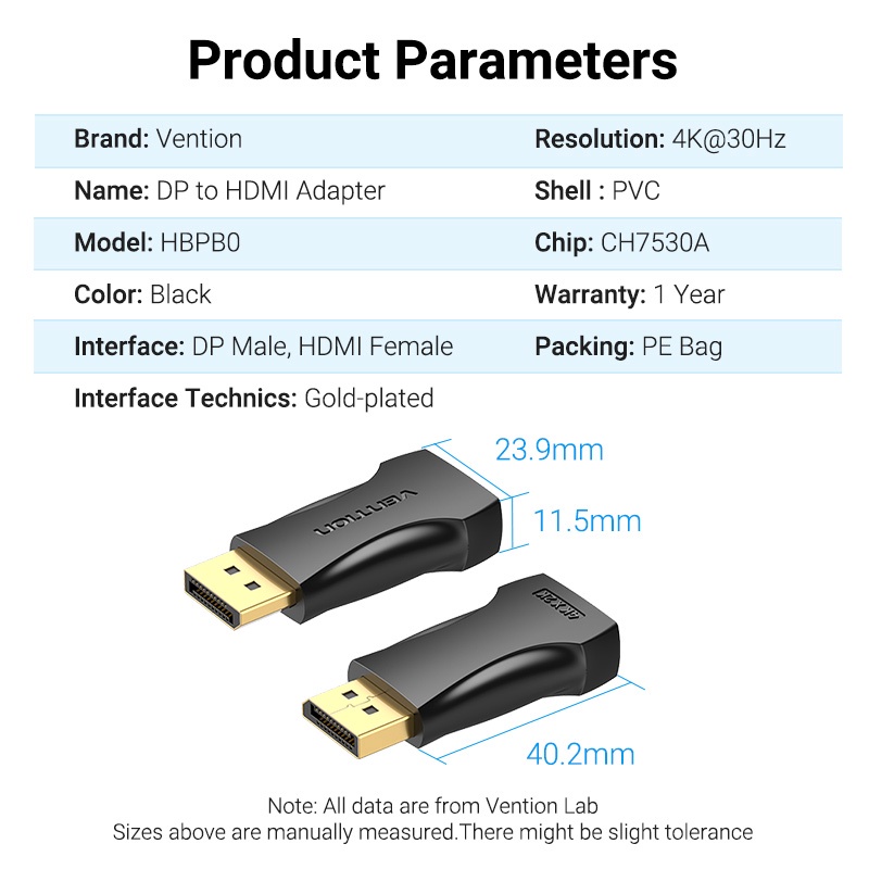 Displayport to hdmi Vention 4K@30Hz/1080P@60Hz đầu chuyển đổi tín hiệu máy tính DP sang màn hình HDMi