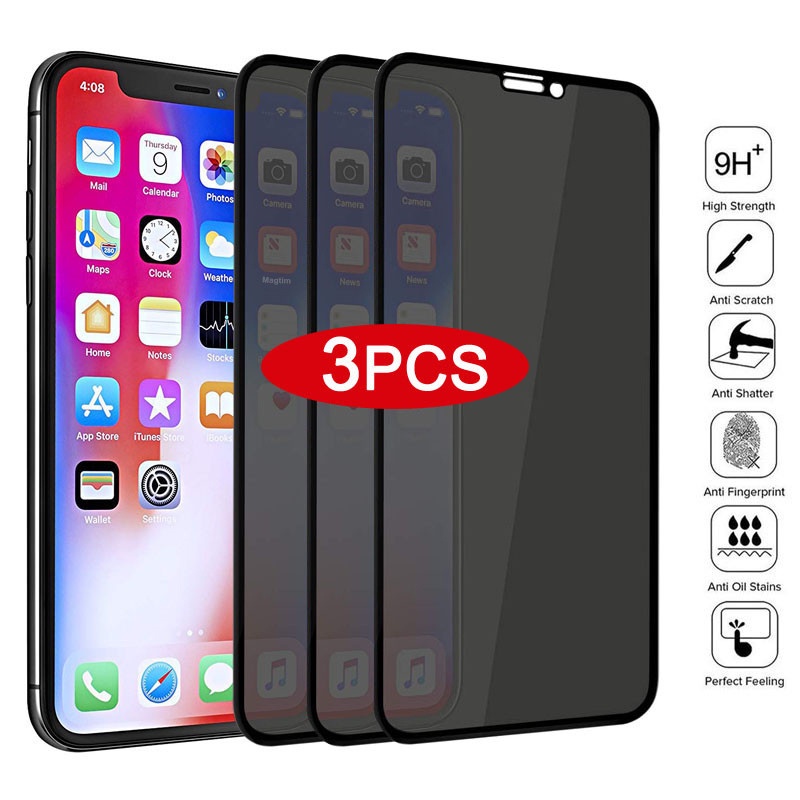 Set 3 Kính Cường Lực 9D Bảo Vệ Toàn Màn Hình Chống Nhìn Trộm Cho iPhone7 8 plus 14 13 12 11 Pro Max Mini X XS Max