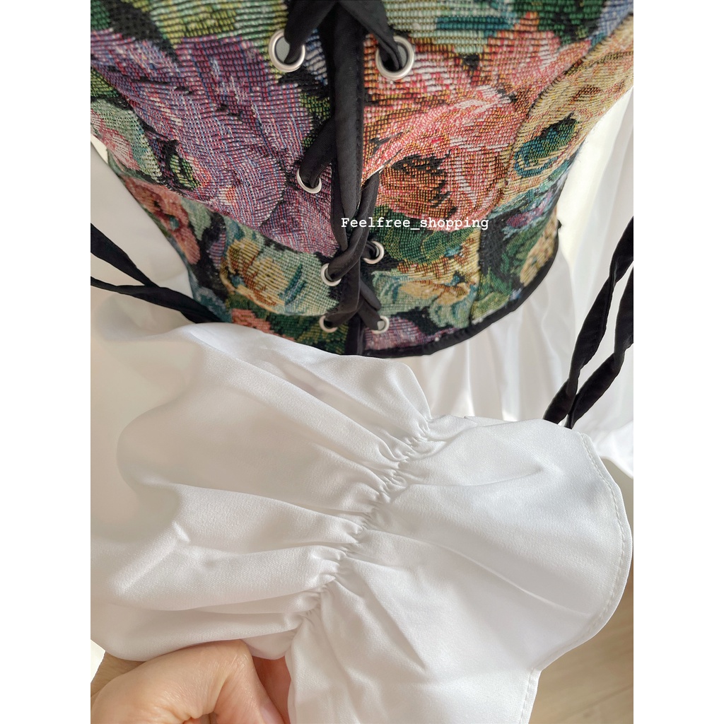 Set Feelfree Váy Trắng Xoè Áo Yếm Rút Dây Thích Hợp Mặc Đi Tiệc, Đi Chơi, Kỷ Yếu (Hình Thật) S001