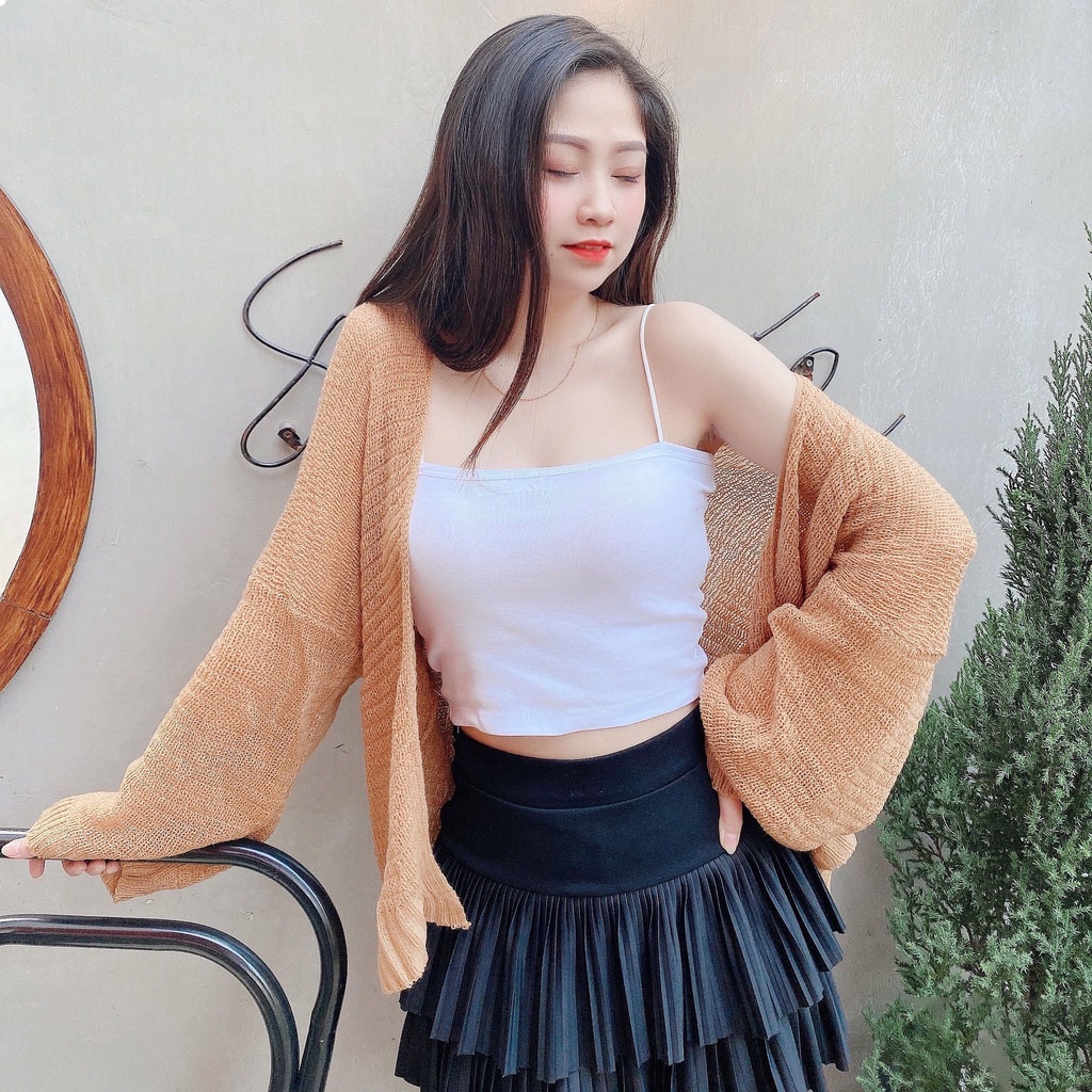 Áo cardigan vintage len mỏng freesize rộng trơn phong cách hàn quốc sp006