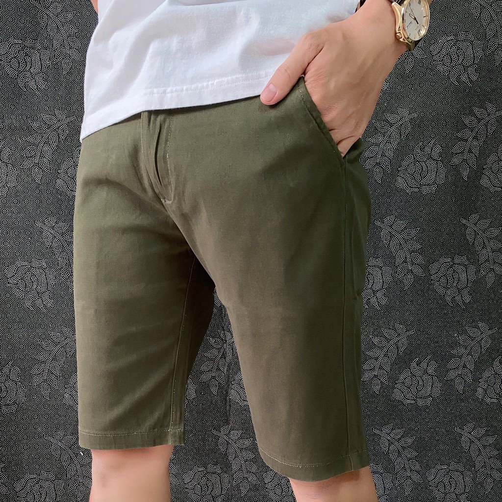 Quần Short Kaki Thun Cao Cấp Màu Rêu Cho Nam