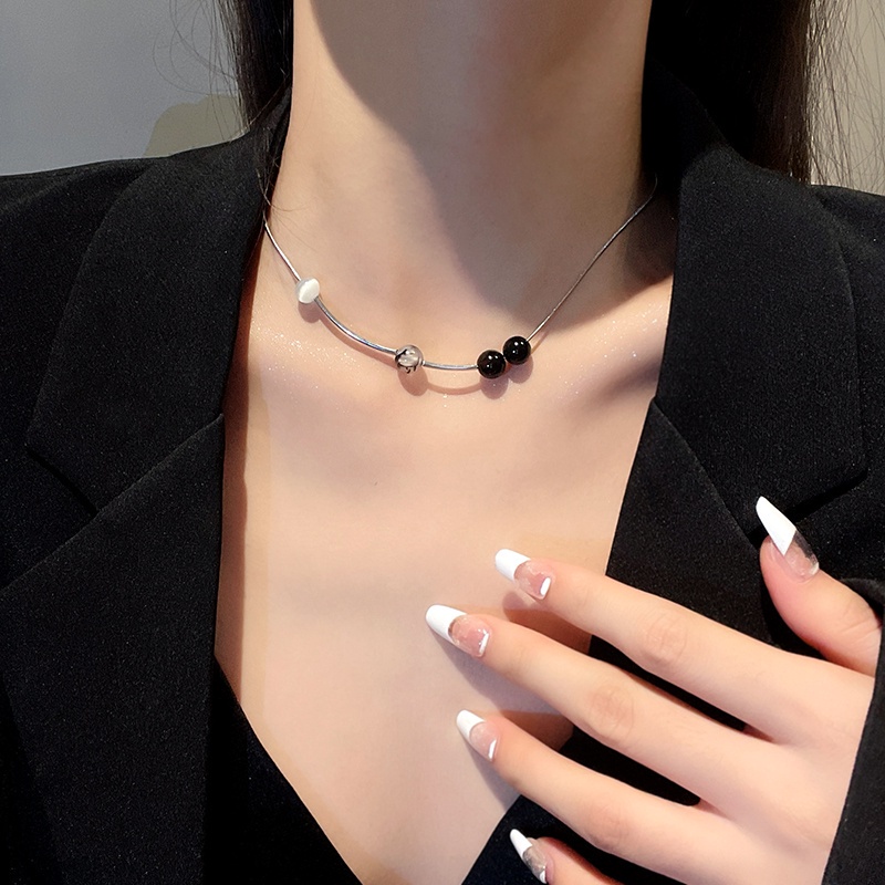 Vòng Cổ Choker Bằng Titan Đính Hạt Nhỏ Phong Cách hip hop Hàn Quốc Cổ Điển Dành Cho Bạn Nữ