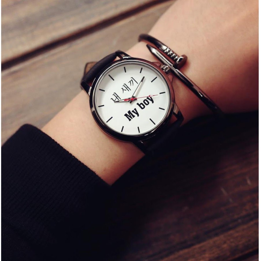 [QUÁ ĐẸP] ĐỒNG HỒ UNISEX DÂY DA ULZZANG MY BOY PHONG CÁCH HÀN QUỐC