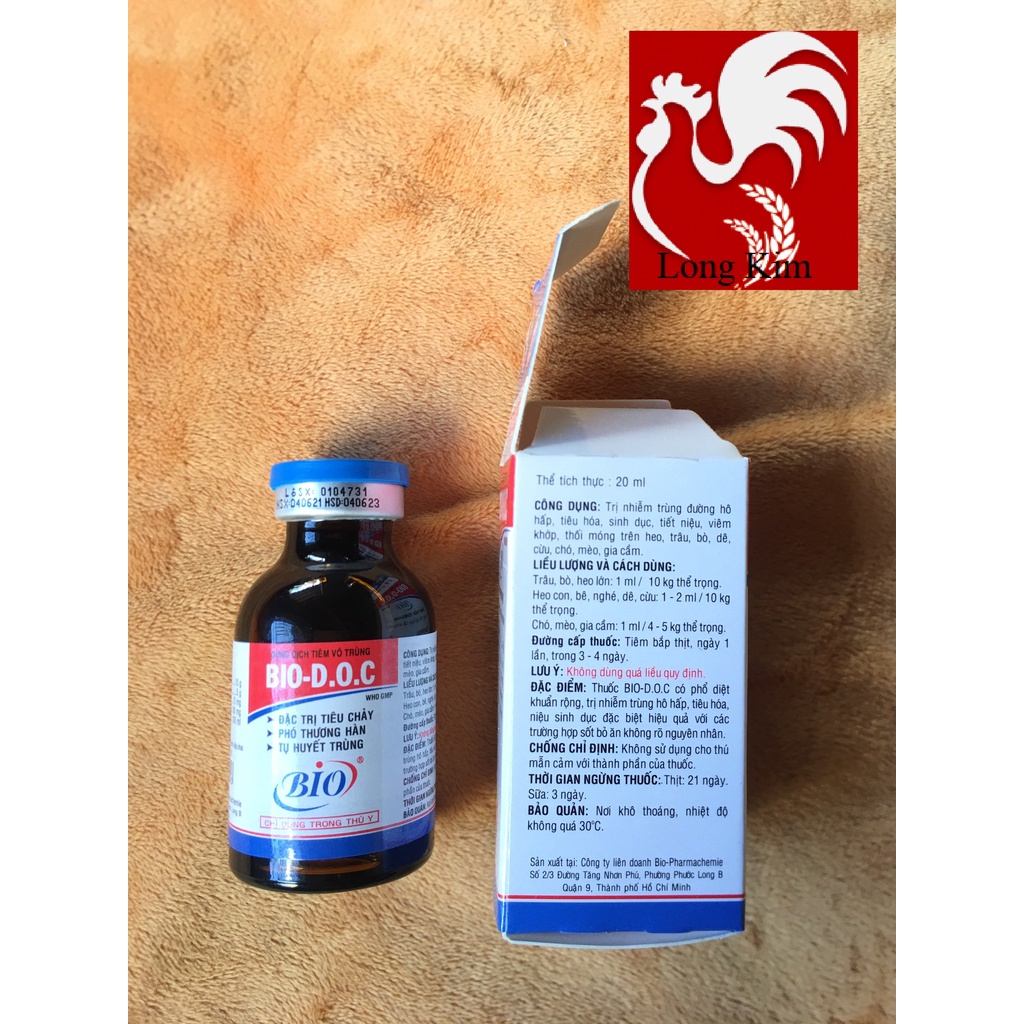 Bio DOC chai 20ml viêm phổi, phó thương hàn trên Heo, trâu, bò, dê, cừu, chó, mèo, gà đá, gia cầm