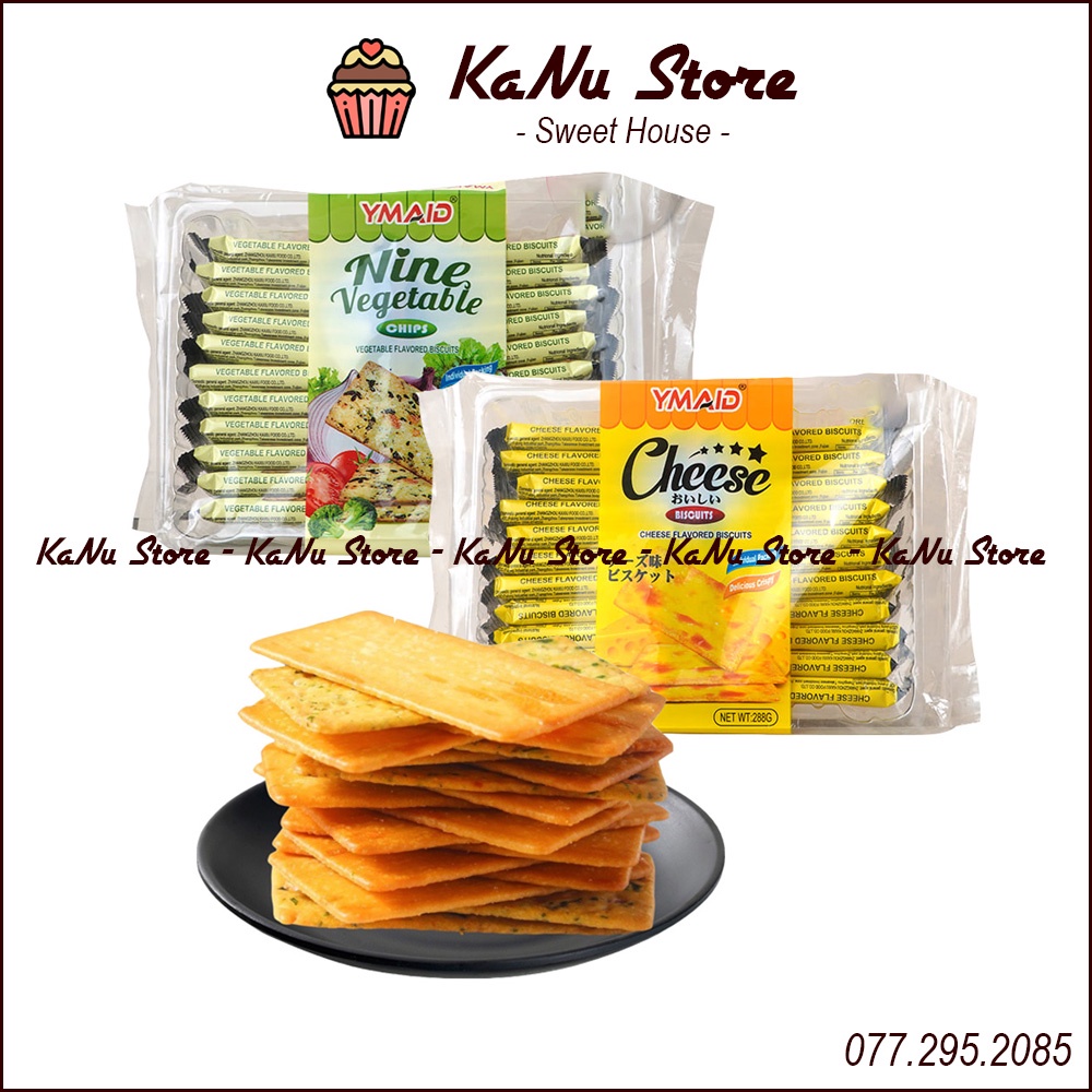 Bánh quy vị rau củ và phomai Ymaid HongKong 288g đồ ăn vặt phù hợp người ăn kiêng, tiểu đường