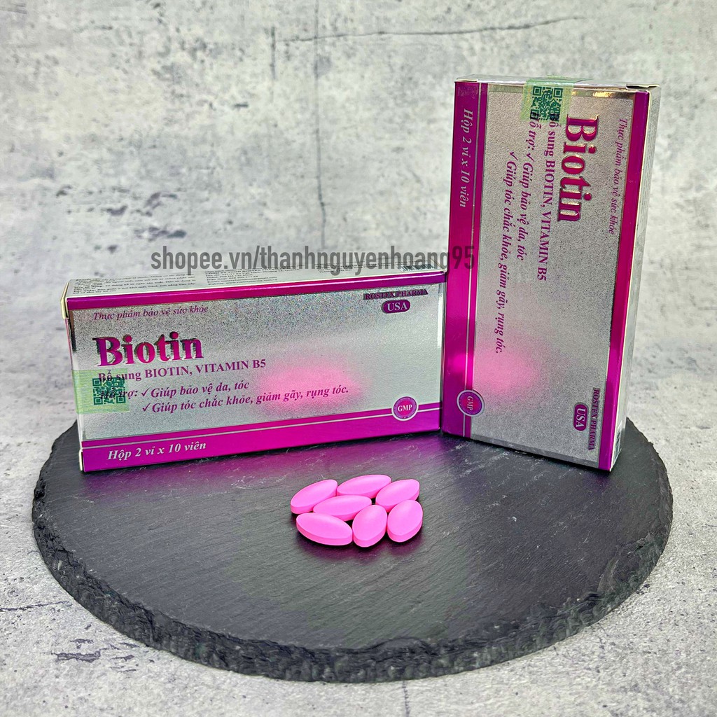 [ Vĩ] Viên uống BIOTIN bổ sung biotin+vitamin B5 giúp giảm rụng tóc, bảo vệ da, chắc móng – Hộp 20 viên