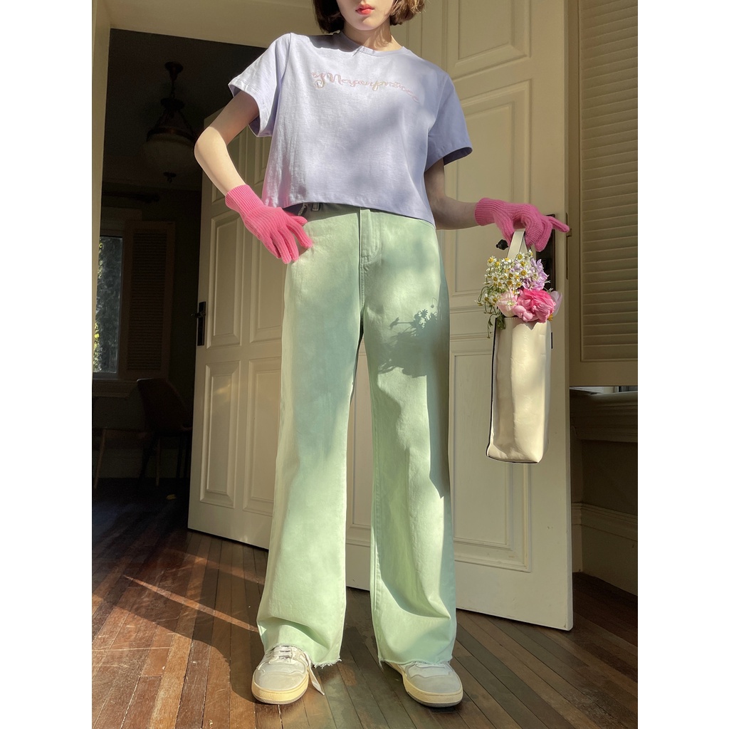 Quần Jean Lưng Cao Ống Rộng Thời Trang Cá Tính Dành Cho Nữ