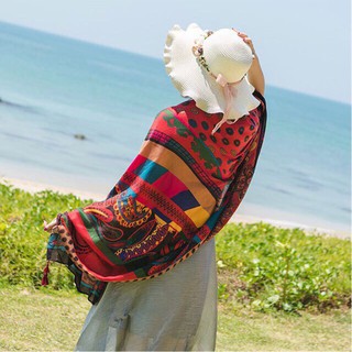 Khăn choàng boho đi biển thổ cẩm đỏ - Mã LN006