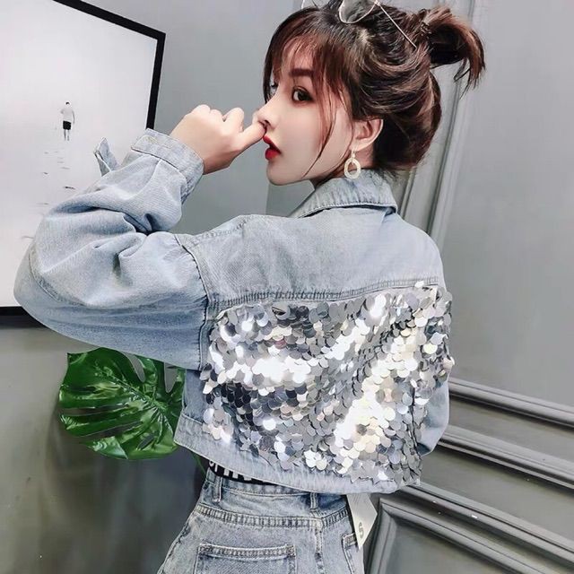 (ORDER) Áo khoac jean lưng tán kim sa bản to - Hàng Quảng Châu