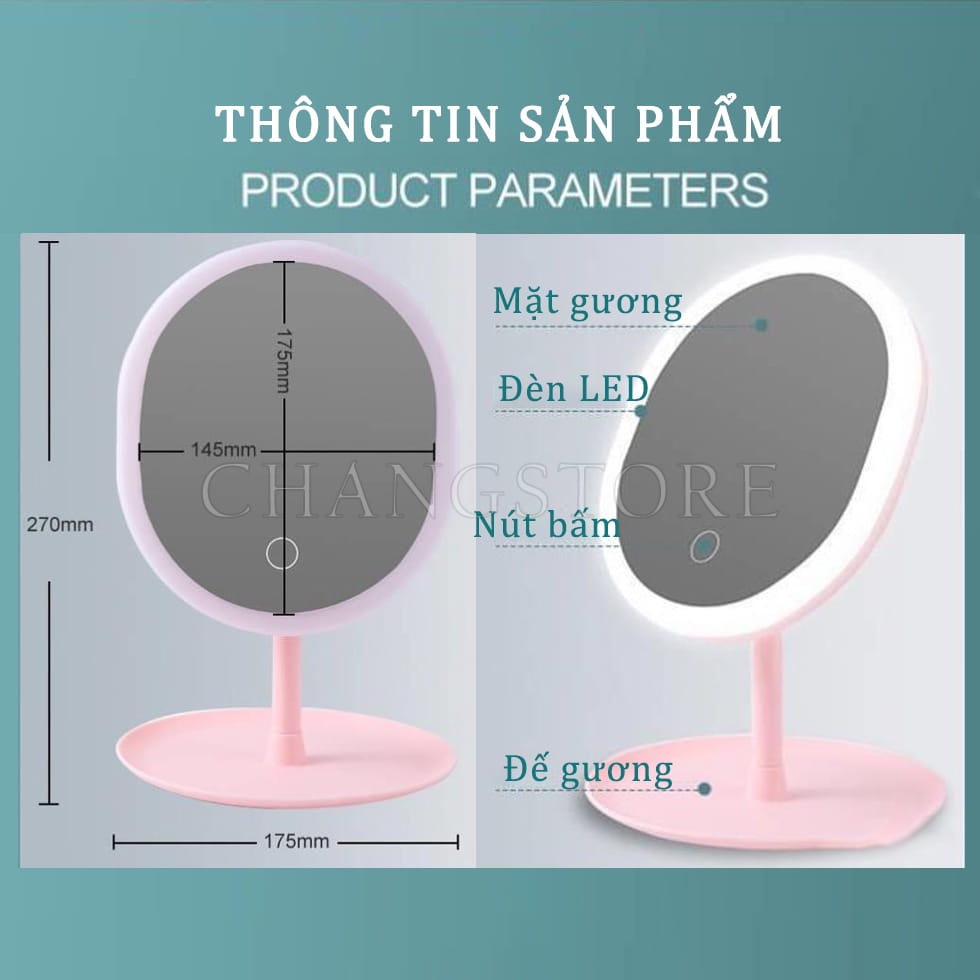 Gương Trang Điểm Để Bàn Tích Hợp Đèn Led Ba Màu Sắc Tùy Chỉnh Tiện Dụng