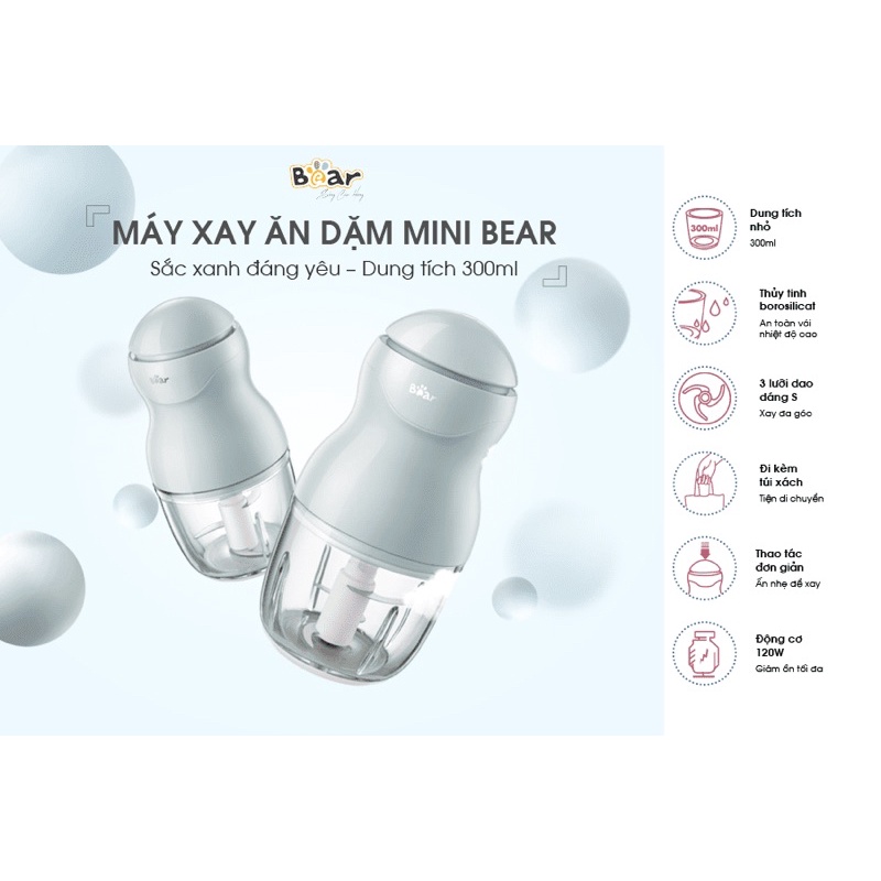 Máy xay ăn dặm 0.3L Bear QSJ-A01F2 bản quốc tế Bh 18 tháng