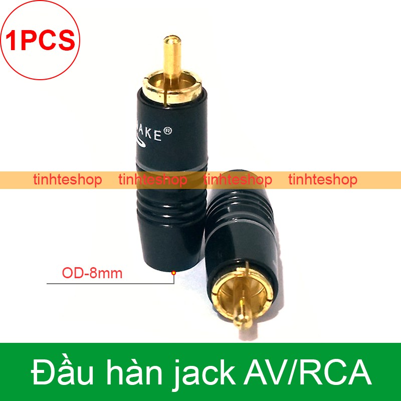 Đầu hàng jack AV RCA Coaxial OD-8mm - Giắc hàn dây âm thanh AV Video đường kính lỗ 8mm Gold Snake (1 chiếc)