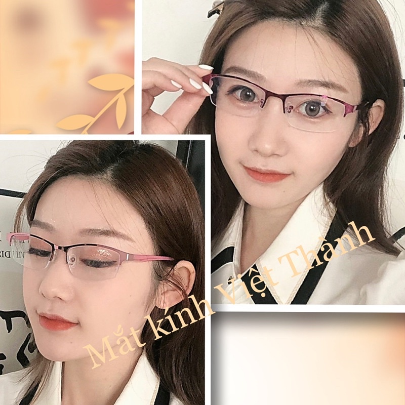 HCM mắt Kính gọng cận nữ thời trang  7 sắc màu cá tính mắt kính kim loại NỮ NỬA VIỀN CƯỚC lắp được cận viễn loạn