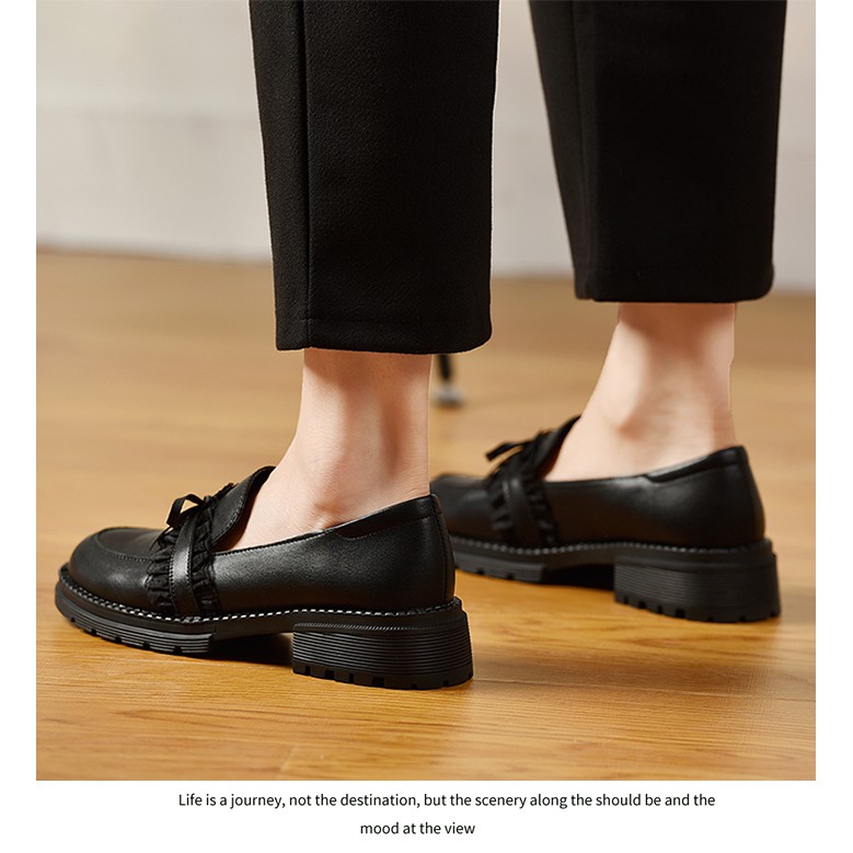 Giày Da Nữ Giày LOLITA Đính Nơ	Ren Hoa Bánh Mì 4 Phân Phong Cách Nhật Bản