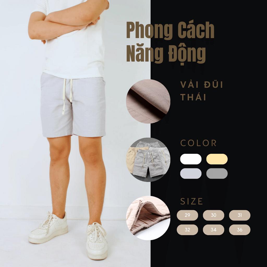 Quần  đũi kaki nam Thái Khang cao cấp loại quần short vải đũi lưng thun QKAKI14