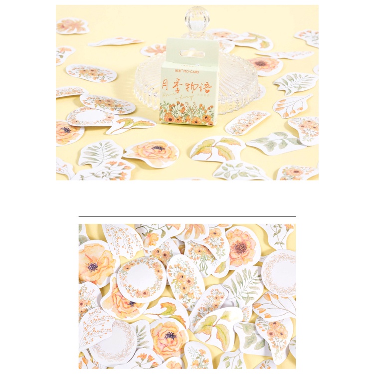 Sticker hộp 46 miếng dán - Hoa Vàng - Hộp nhãn dán trang trí sổ tay bullet journal - M100