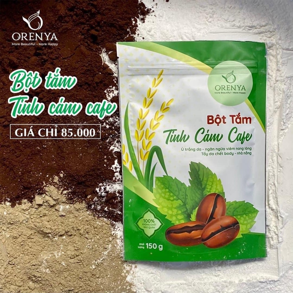 Tinh bột tắm trắng body chiết xuất cám gạo, cà phê, bạc hà nguyên chất Orenya 150g