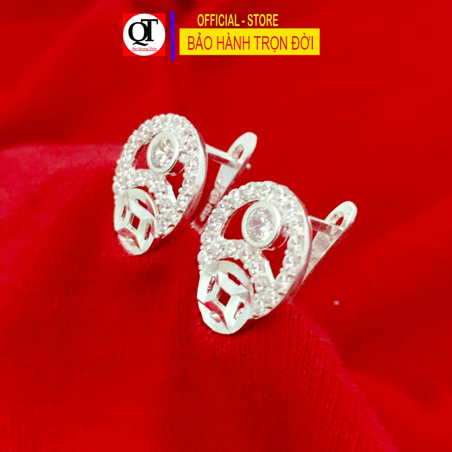 Bông tai nữ Bạc Quang Thản đeo sát tai đính đá co cấp chất liệu bạc thật không xi mạ  - QTBT81