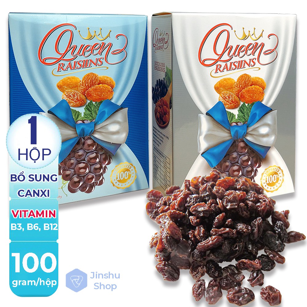 [ NHO NGON , ĐỪNG BỎ LỠ ] 01 Hộp 100gr Nho Khô Không Hạt Tự Nhiên Queen Raisins Nhập khẩu Ấn Độ (Date: 08/2021)