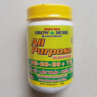 Phân bón lá GROW MORE NPK 20-20-20+TE dành riêng cho Phong lan và cây cảnh hủ 100gr