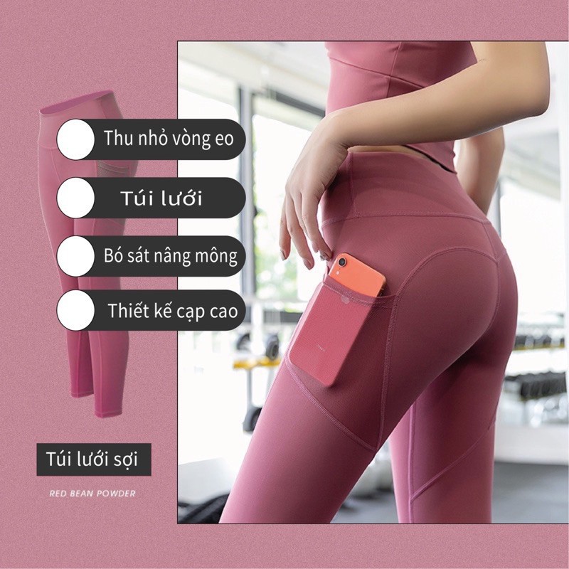 Quần tập yoga gym nữ legging độn nâng mông cạp cao thể thao có túi dáng dài vải thun G-Sports