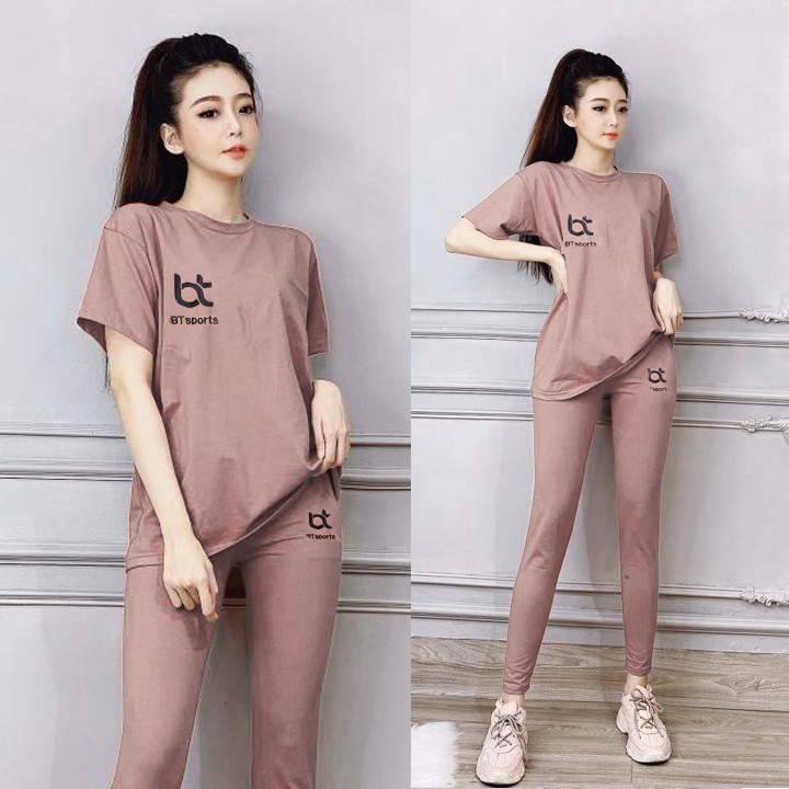 Bộ đồ thể thao form dài rộng thêu chữ TT366 vải cotton thái mịn đẹp mát không xù lông